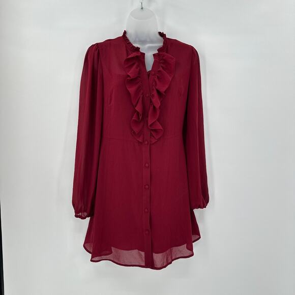 Forever 21 Burgundy Slip Dress with Sheer Jacket Small Ruffles Romantic Whimsy - Picture 3 of 10
